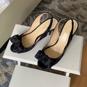 Kate Spade black suede sling back 3.5” heels, excellent condition.